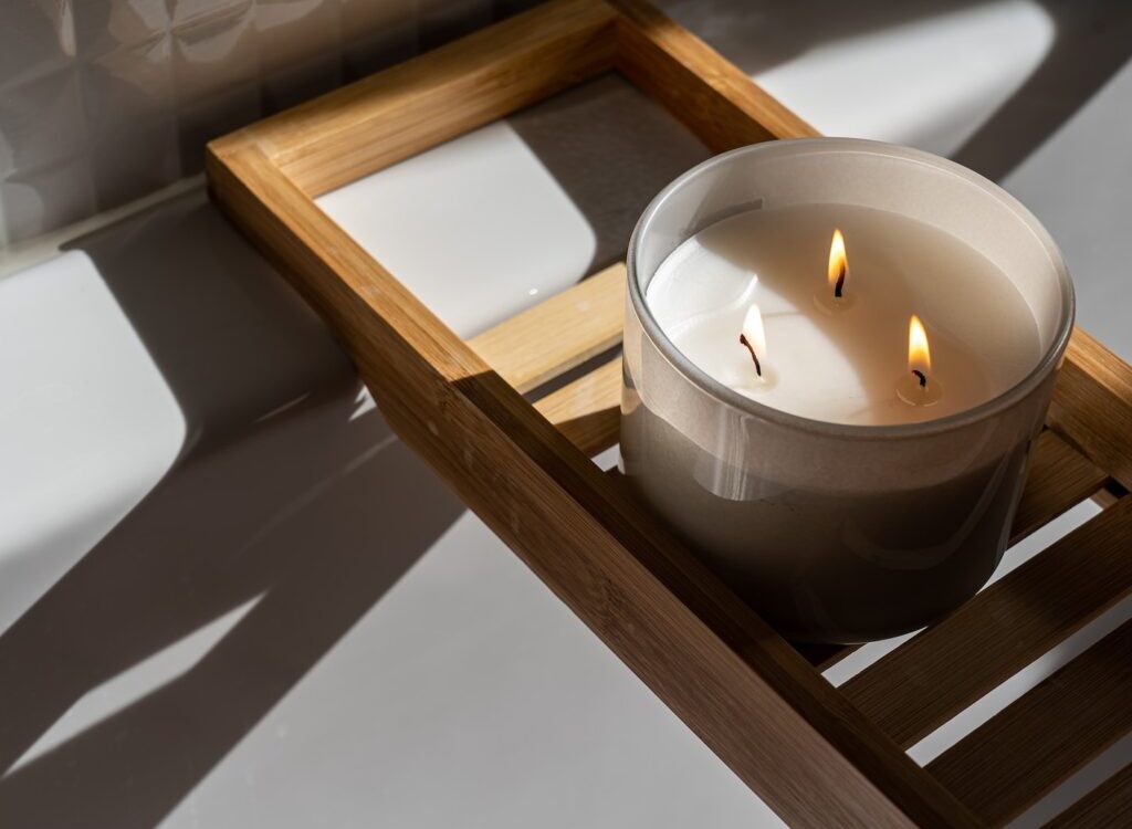 Photo Of Candle On Wooden Tray