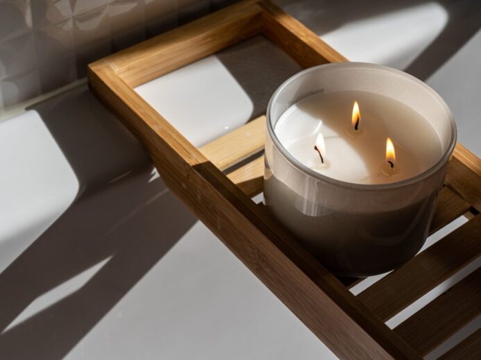 Photo Of Candle On Wooden Tray